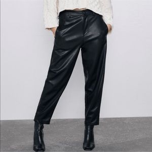 Zara black Pleather Pants (Large) faux leather trousers NEW with tags!